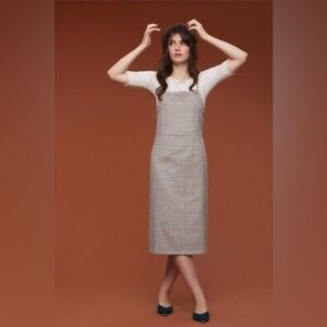 Anthropologie Rita Row 100% Cotton Brown Gingham Checked Midi Dress